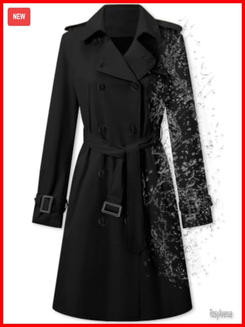 Water-Repellent Double-Breasted Belted Trench Coat